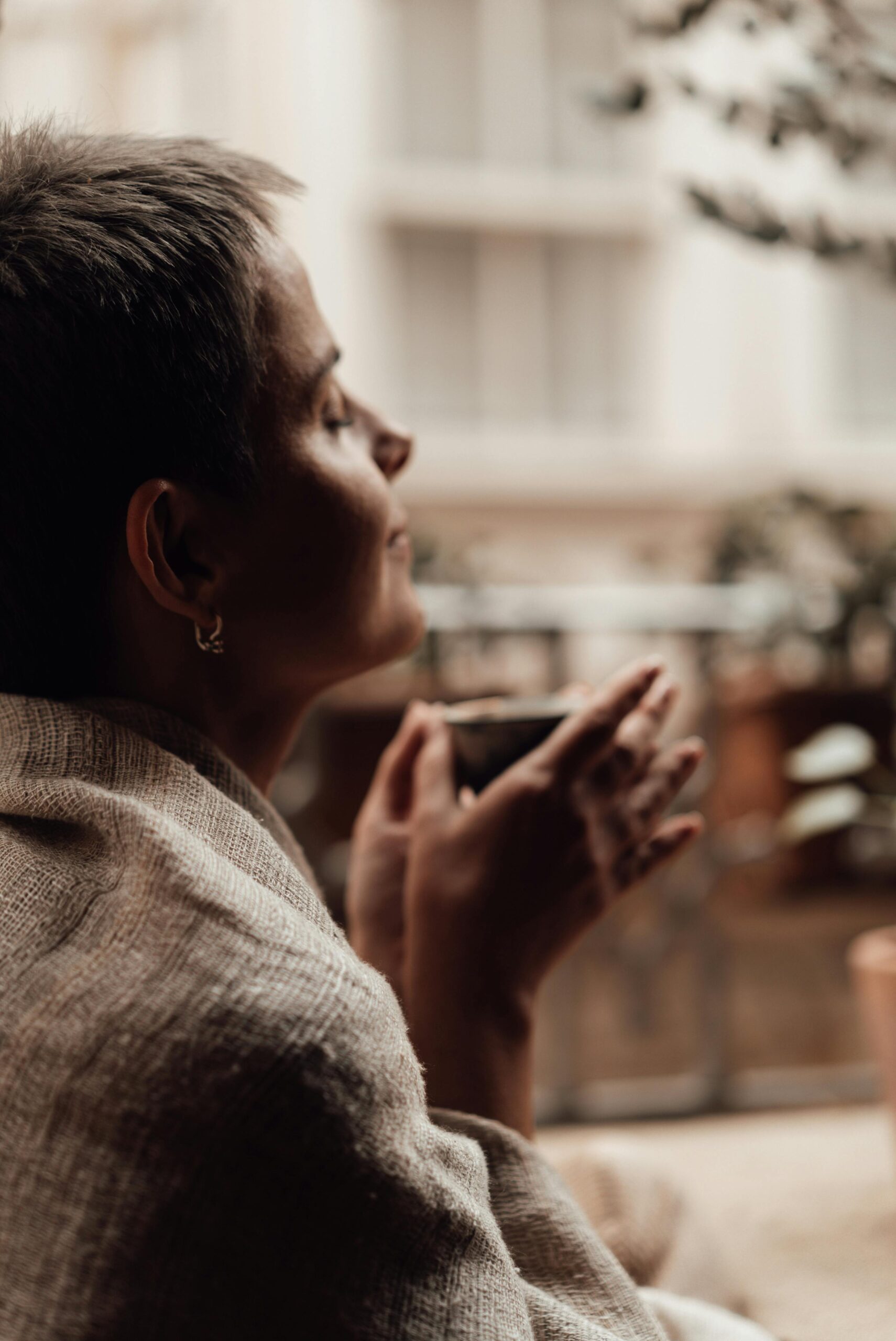 Person in a calm, reflective mindfulness pose